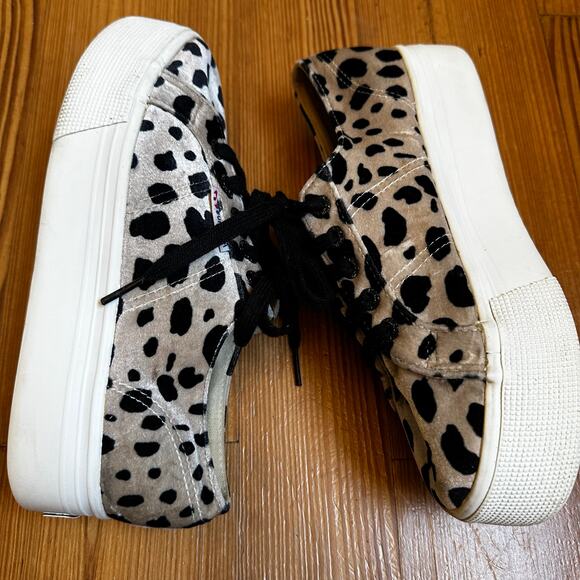 Superga cream black cheetah print velvet platform lace low top sneakers SIZE 7 - Picture 4 of 6